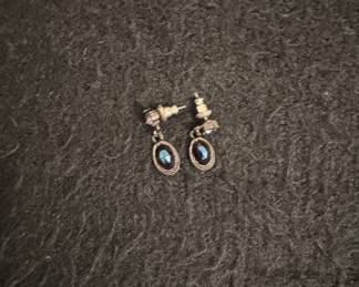 Vintage Oval Blue Crystal Drop Earrings