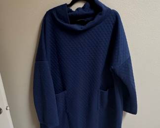 Navy Blue Quilted Cowl Neck Tunic Sweatshirt Dress