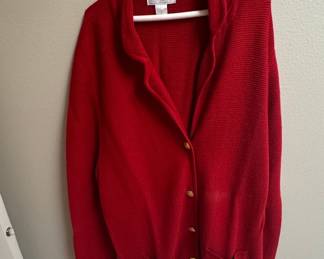 CKL Women's Red Shawl Collar Cardigan Sweater with Gold Buttons