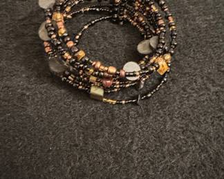Multi-Strand Beaded Memory Wire Coil Bracelet with Accent Beads