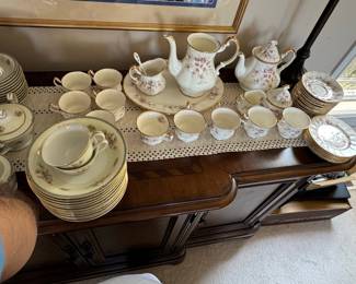 Vintage Royal Albert "Victoriana Rose" Porcelain Dinnerware Set with Gold Trim