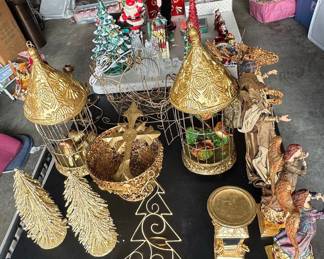 Collection of Decorative Gold-Tone Christmas Holiday Decor