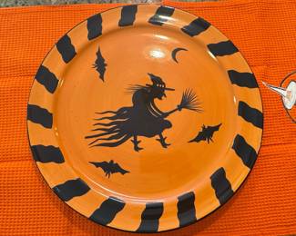 Laurie Gates Ware Flying Witch and Bats 12" Dinner Plate