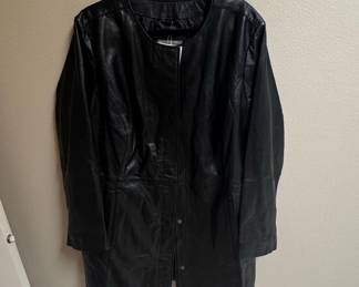 Cole Haan Genuine Lamb Leather Collarless Zip Front Jacket