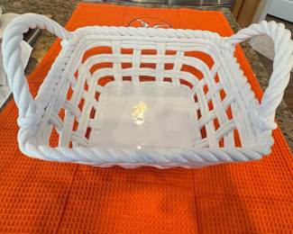 Italian Ceramic Woven Basket with Rope Handles