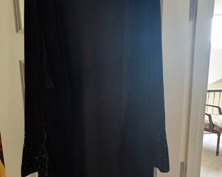 Women's Black Velvet Open-Front Duster Cardigan with Rhinestone Cuffs
