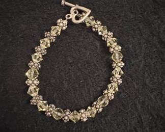 Champagne Crystal Bead Bracelet with Heart Toggle Clasp