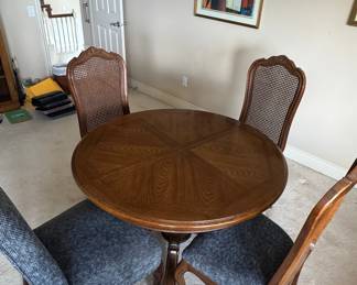 Vintage Oak Pedestal Dining Table with Cane Back Chairs