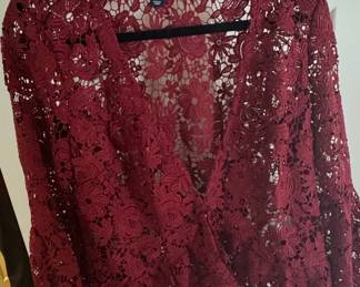 Denim 24/7 Burgundy Floral Lace Cardigan