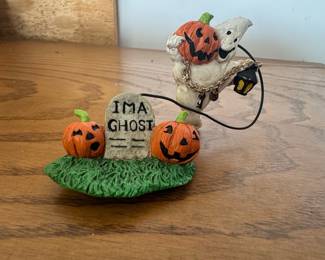Halloween Ghost Tombstone and Pumpkins Figurine