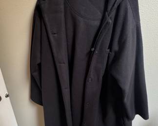 Eileen Fisher Black Wool-Blend Hooded Coat