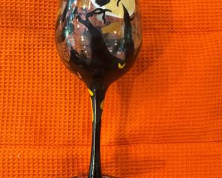 Hand-Painted Halloween Wine Glass with Tombstone Base