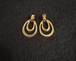 Vintage Gold-Tone Double Hoop Door Knocker Clip-On Earrings
