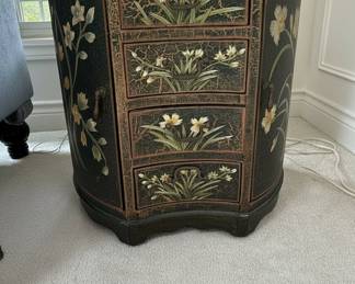 Vintage Hand-Painted Chinoiserie Floral Demi-Lune Accent Chest