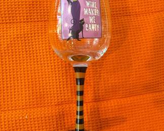 Grasslands Road Halloween "Wine Makes Me Catty" Witch Wine Glass
