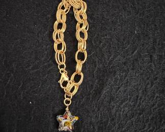 Gold Tone Chain Bracelet with Murano Glass Star Charm