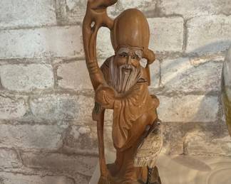 Vintage Chinese Shou Lao Wood Carving