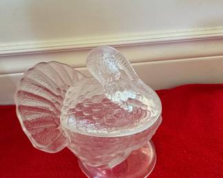 L.E. Smith Clear Glass Turkey Covered Dish