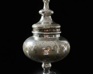 Large Mercury Glass Pedestal Jar with Lid