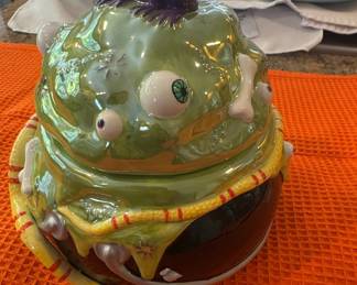 Whimsical Frog and Bones Halloween Cookie Jar