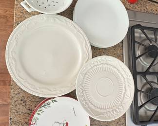 Assorted Ceramic Dinnerware and Kitchenware Lot with Holiday Plate