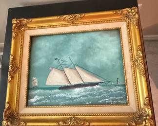 Marine Schooner Oil Painting by Walter Wm. Lee