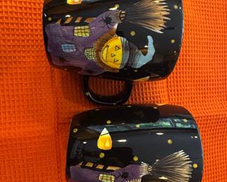 Halloween Witch and Scarecrow Ceramic Mugs