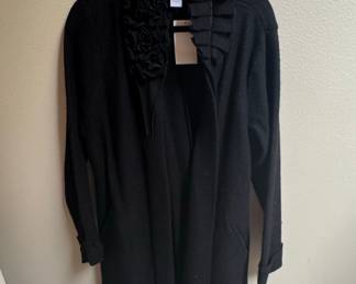 Soft Surroundings Black Ruffled Collar Cardigan Coat