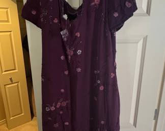 Adrianna Papell Purple Floral Beaded Evening Gown