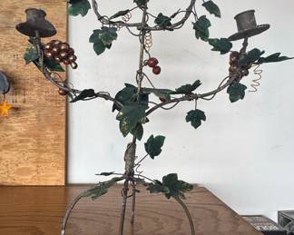 Decorative Metal Grapevine Candelabra with Bird and Pear Ornament