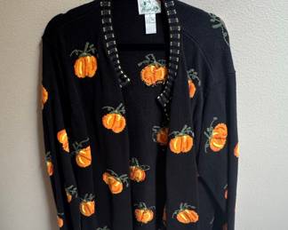 Vintage Quacker Factory Pumpkin Embroidered Cardigan