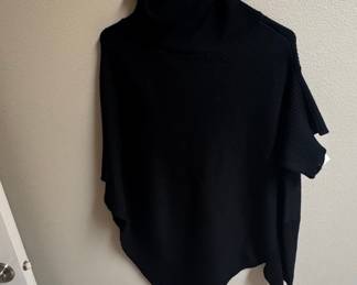 Women's Black Knit Turtleneck Poncho Sweater