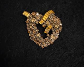 Vintage Gold-Tone Rhinestone Ribbon Brooch
