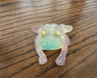 Frosted Art Glass Frog Figurine with Gold-Painted Eyes