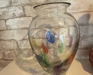 Dansk Burchetta Art Glass Vase with Applied Colorful Leaves