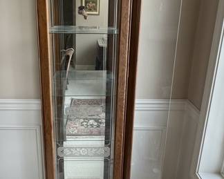 Oak Curio Cabinet with Etched Glass and Mirrored Interior