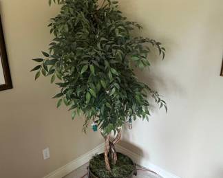 Artificial Ficus Tree with Twisted Trunk in Metal Planter with Lights