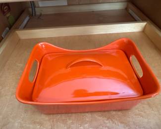 Vintage Le Creuset Orange Rectangular Casserole Dish with Lid