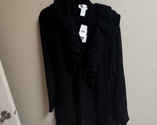 St. John Collection Black Ruffle Trim Cardigan
