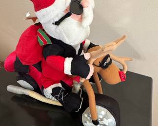 Animated Biker Santa on Reindeer Motorcycle "Santa Claus is Coming to Town"