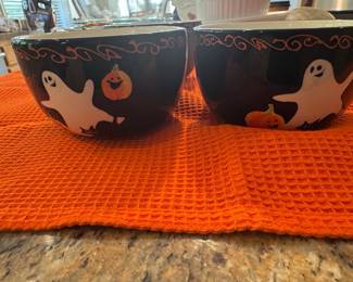 Tag Happy Halloween Ghost and Pumpkin Ceramic Bowls