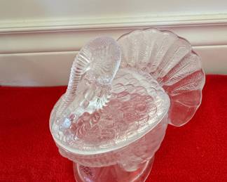 L.E. Smith Clear Glass Turkey Covered Dish