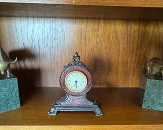 Vintage Rococo Style Red and Gold Patina Table Clock