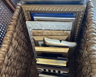 Assorted Decorative Picture Frames in Wicker Basket