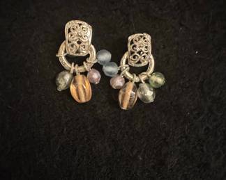 Vintage Filigree Multi-Colored Glass Bead Dangle Earrings