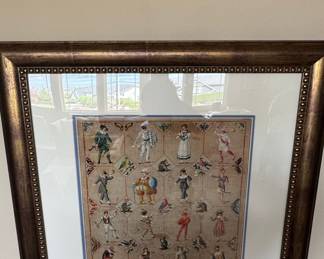 Framed Commedia dell'arte Cross Stitch Embroidery - "Le Caractère des Comédiens Italiens"