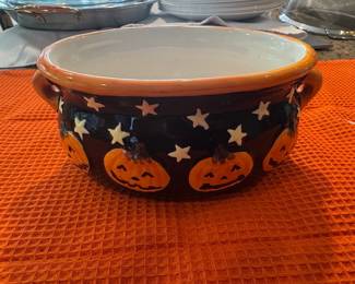 Halloween Pumpkin and Stars Ceramic Serving Bowl