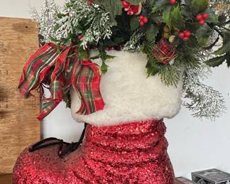 Vintage Santa Boot Christmas Floral Arrangement