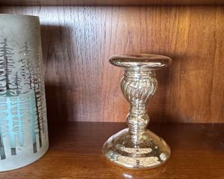 Mercury Glass Pedestal Candle Holder - Ribbed Style