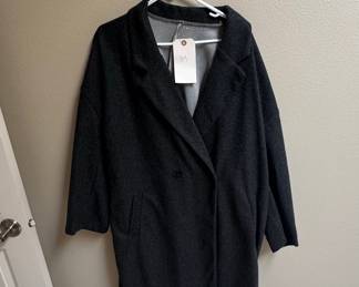 Charcoal Grey Double-Breasted Oversized Wool-Blend Coat